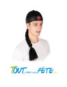 Bonnet chinois noir et rouge avec tresse
