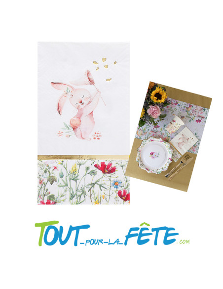 10 serviettes petit lapin pour Pâques