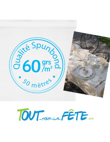 Nappe Harmony blanche 50m x 1.20m en intissé (effet tissu)