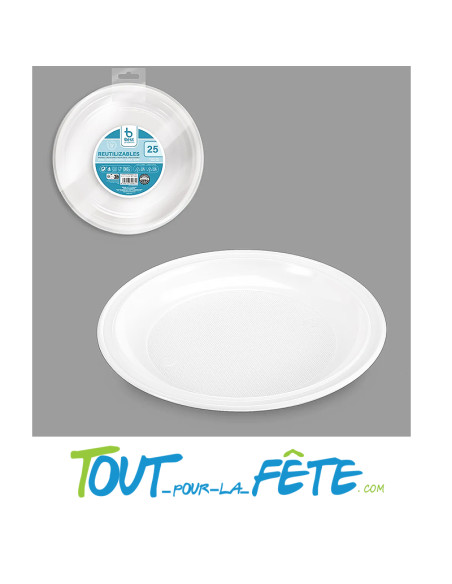 Lot de 25 assiettes réutilisables blanc 22cm