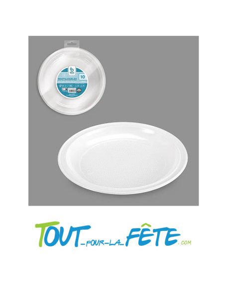 Lot de 10 assiettes réutilisables blanc 22cm
