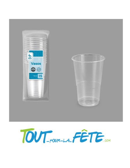Lot de 15 gobelets transparents réutilisables 30cl
