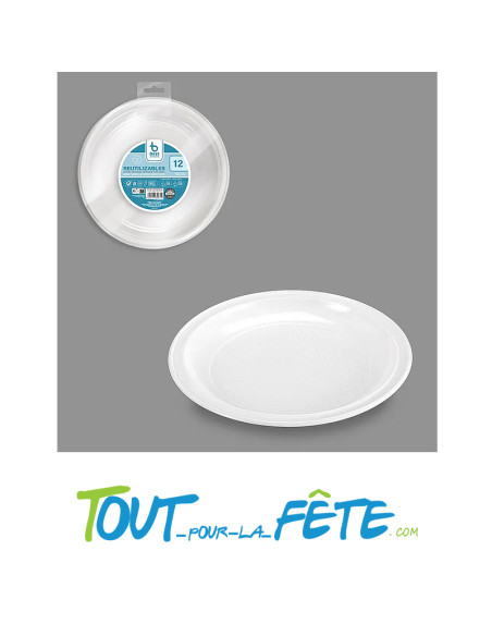Lot de 12 petites assiettes réutilisables blanc 17cm