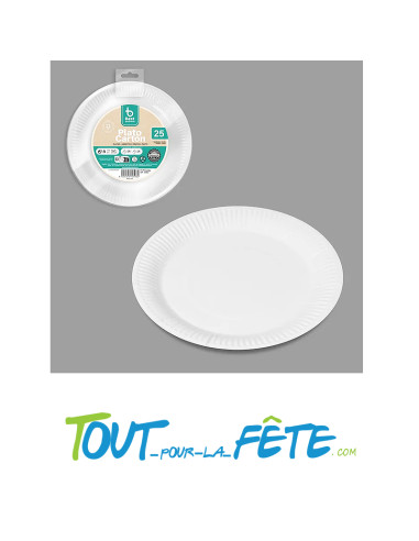 Lot de 25 assiettes en carton blanc 23 cm