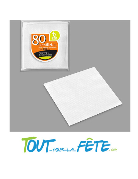 Lot de 80 serviettes en papier blanches 33cm x 33cm