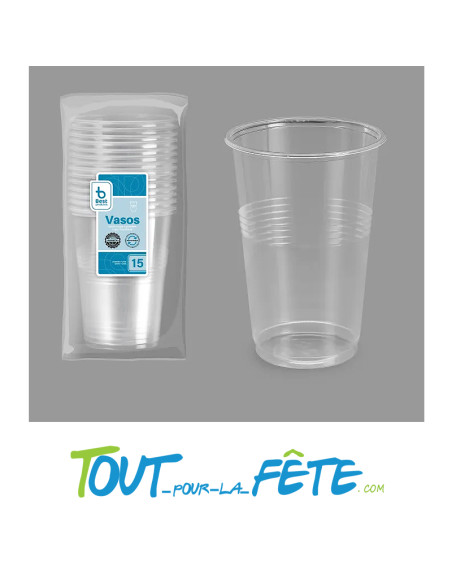 Lot de 15 gobelets transparents réutilisables 100cl