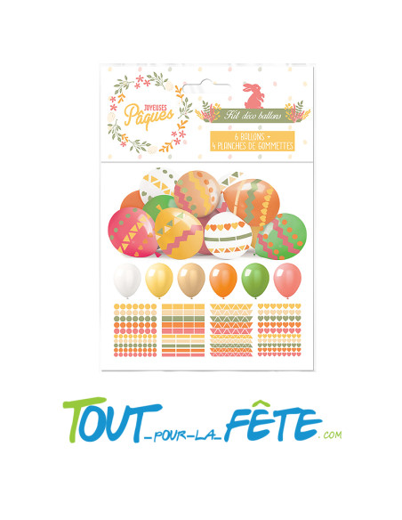 Kit déco ballons pour Pâques ( 6 ballons + 4 planches de gommettes )