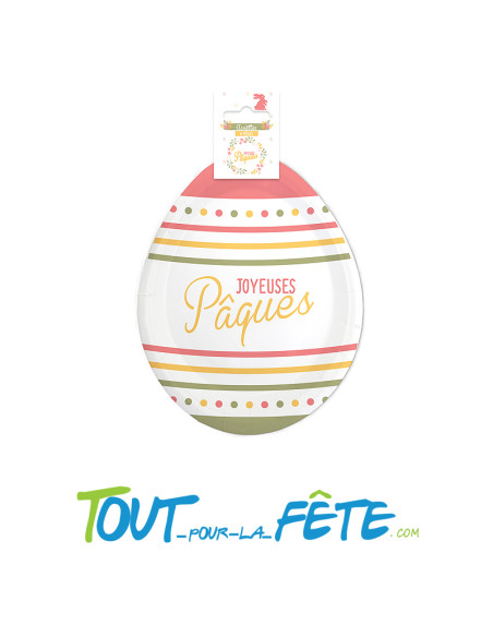 6 assiettes joyeuses pâques en forme d'oeuf