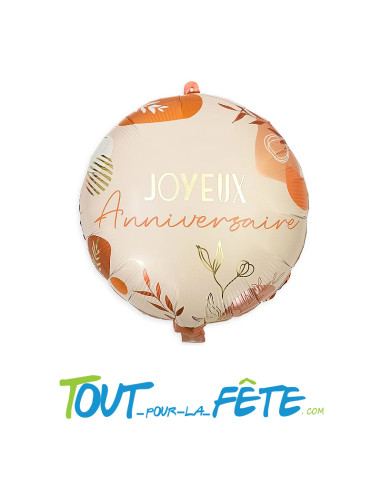 Ballon aluminium joyeux anniversaire terracotta 45cm