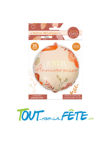 Ballon aluminium joyeux anniversaire terracotta 45cm