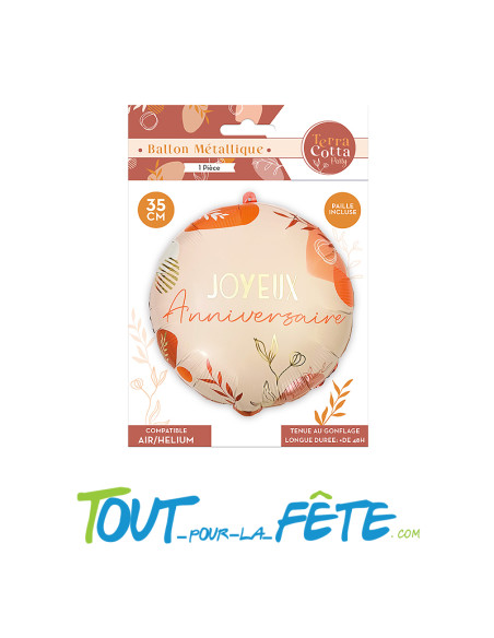 Ballon aluminium joyeux anniversaire terracotta 45cm