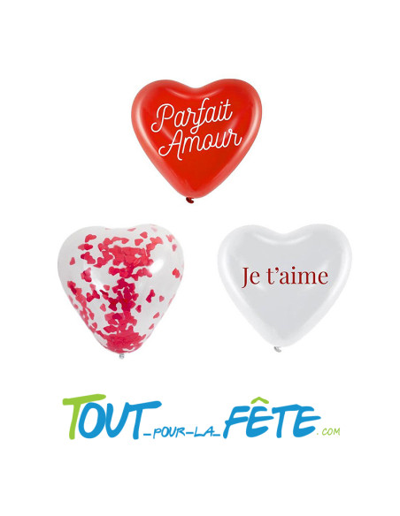 Sachet de 6 ballons Cœur Rouge et Blanc