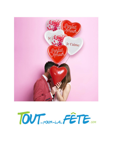 Sachet de 6 ballons Cœur Rouge et Blanc