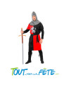 Costume chevalier rouge et noir ( tunique / ceinture / capuche )
