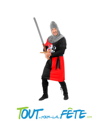 Costume chevalier rouge et noir ( tunique / ceinture / capuche )