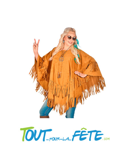 Poncho en daim à franges ( hippie / indien ) taille unique