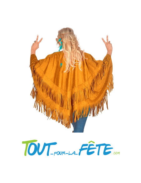 Poncho en daim à franges ( hippie / indien ) taille unique