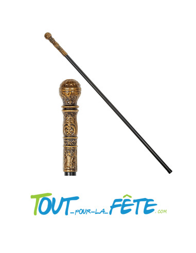 Canne noire avec pommeau doré de 108cm