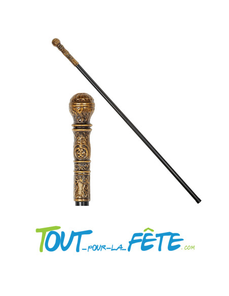 Canne noire avec pommeau doré de 108cm