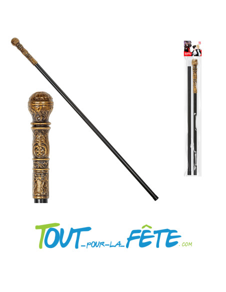 Canne noire avec pommeau doré de 108cm