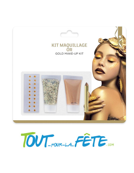 Kit maquillage or ( strass / gel paillette / gel doré / crayon )