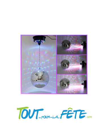Moteur pour boule a facette avec lumière + boule disco 12cm