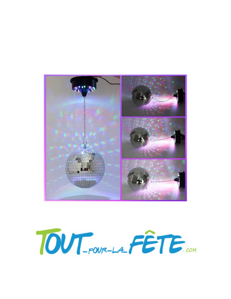 Moteur pour boule a facette avec lumière + boule disco 12cm