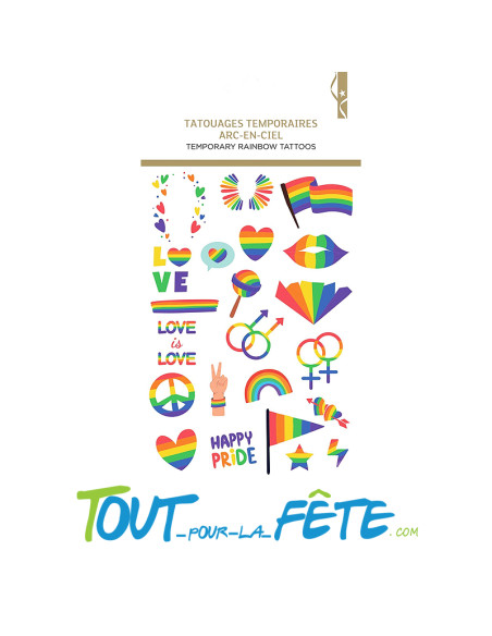 Tatouages temporaires multicolores ( arc en ciel ) gay pride