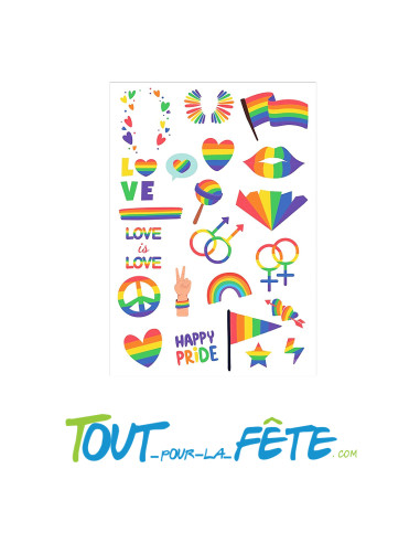 Tatouages temporaires multicolores ( arc en ciel ) gay pride