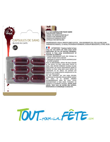 Lot de 6 capsules de faux sang 1ml