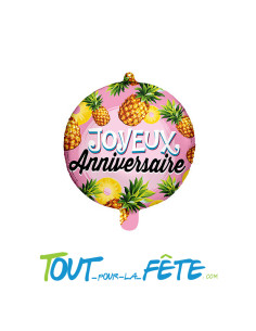 Ballon aluminium Joyeux Anniversaire Ananas 45cm