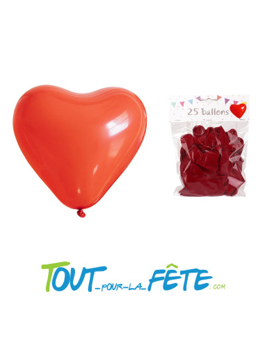 Sachet de 25 Ballons Cœur rouge 26cm