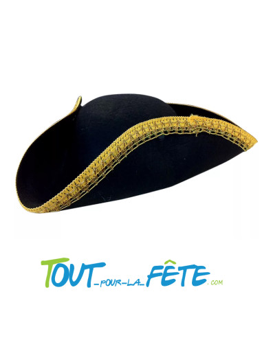 Chapeau pirate tricorne liseré or