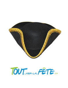 Chapeau pirate tricorne liseré or 2