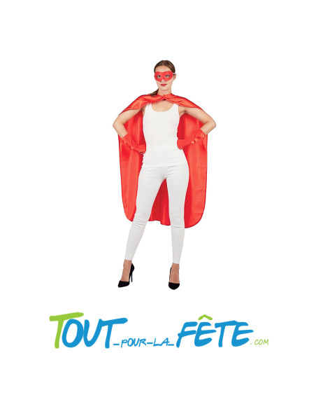 Déguisement de super-héros ( cape - loup - manchettes ) couleur rouge taille unique