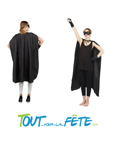 Déguisement de super-héros ( cape - loup - manchettes ) couleur noir taille unique