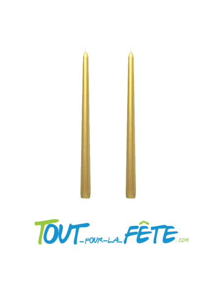 Lot de 2 bougies chandelles 30 cm doré 100% paraffine