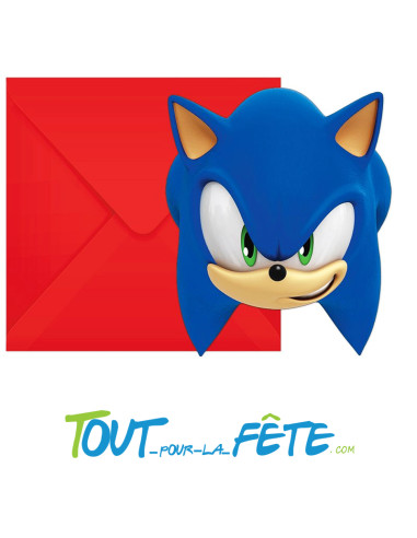 Lot de 6 invitations en carton anniversaire Sonic