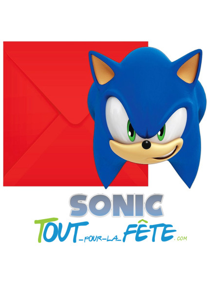 Lot de 6 invitations en carton anniversaire Sonic