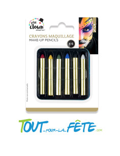 Lot de 6 crayons maquillages ( roue / jaune / vert / bleu / noir / blanc )