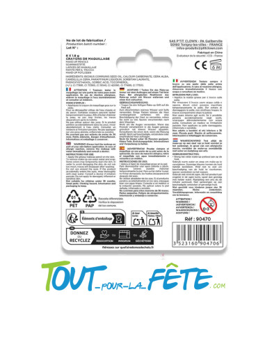 Lot de 6 crayons maquillages ( roue / jaune / vert / bleu / noir / blanc )