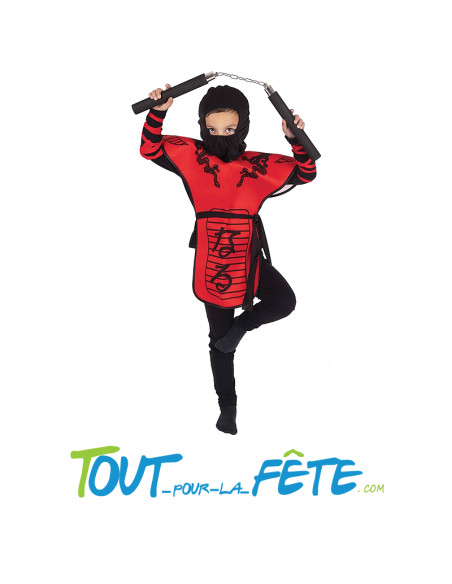 Set de ninja ( cagoule - tunique - 2 bandeaux - ceinture - nunchaku )