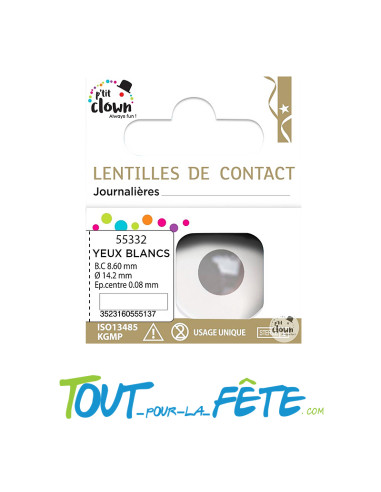 Lentilles de contact journalières blanches opaques (pupille incluse)