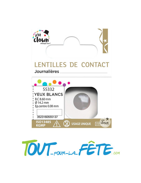 Lentilles de contact journalières blanches opaques (pupille incluse)
