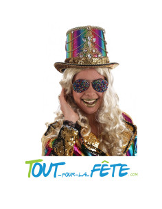 Chapeau haut de forme luxe crazy cabaret multioclore ( coachella )