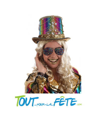 Chapeau haut de forme luxe crazy cabaret multioclore ( coachella )