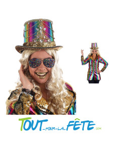 Chapeau haut de forme luxe crazy cabaret multioclore ( coachella ) 2