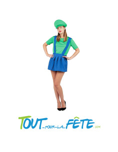 Déguisement adulte Plombier Luigi© vert et bleu Femme