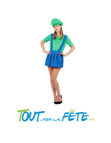 Déguisement adulte Plombier Luigi© vert et bleu Femme