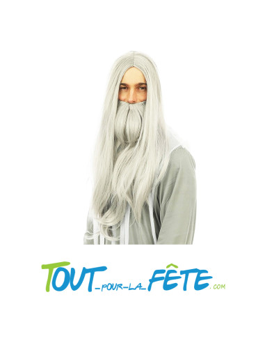 Perruque et barbe longue grise
